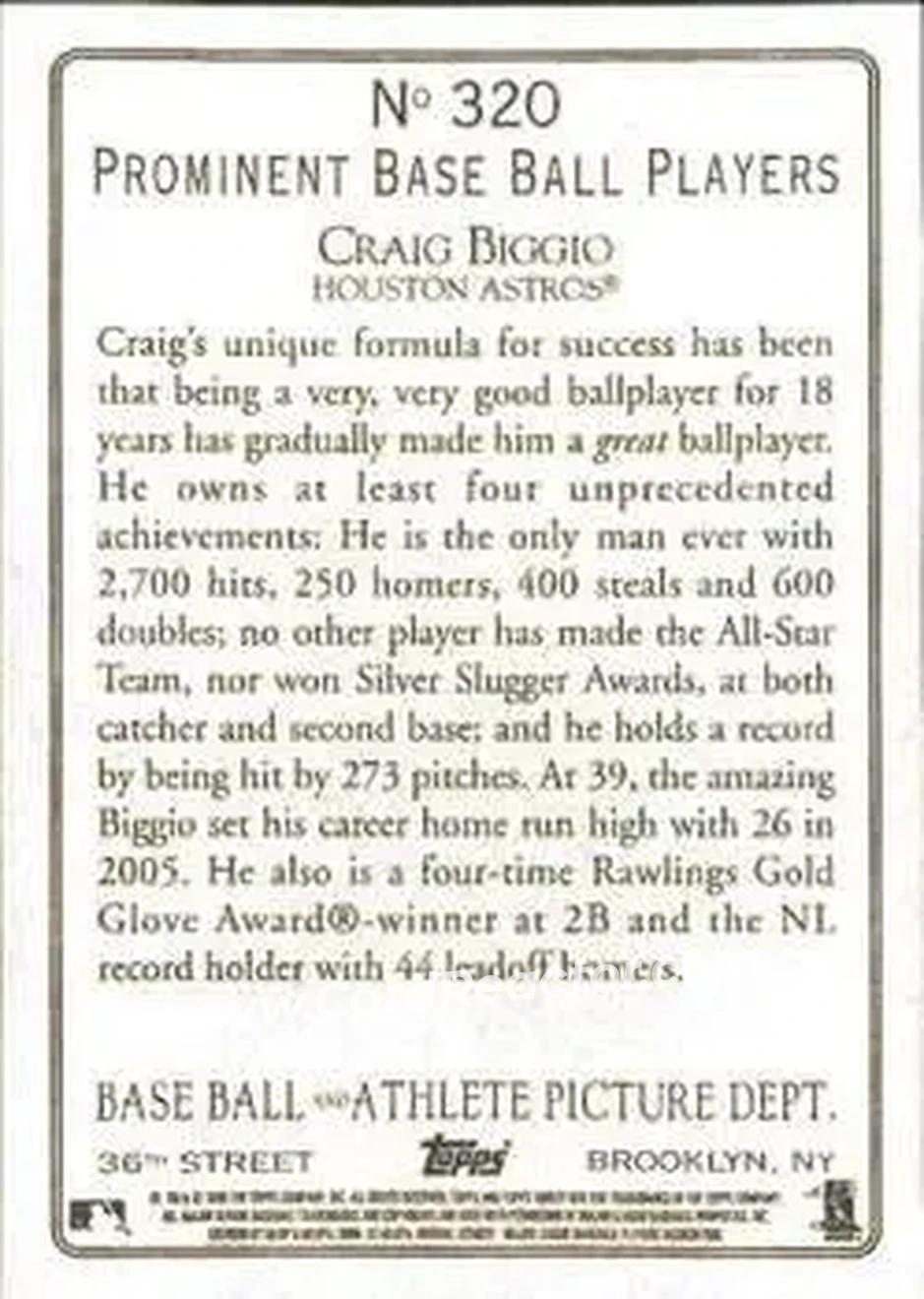 2006 Topps Turkey Red #320 - Craig Biggio - Houston Astros - Back