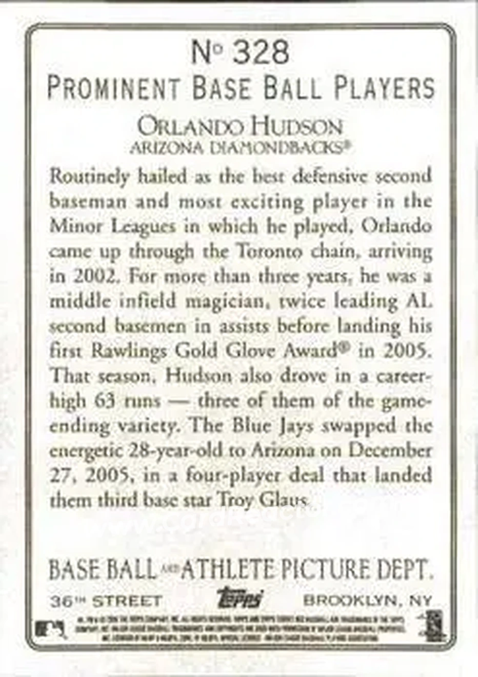 2006 Topps Turkey Red #328 - Orlando Hudson - Arizona Diamondbacks - Back 2006 Topps Turkey Red #328 - Orlando Hudson - Arizona Diamondbacks - Back