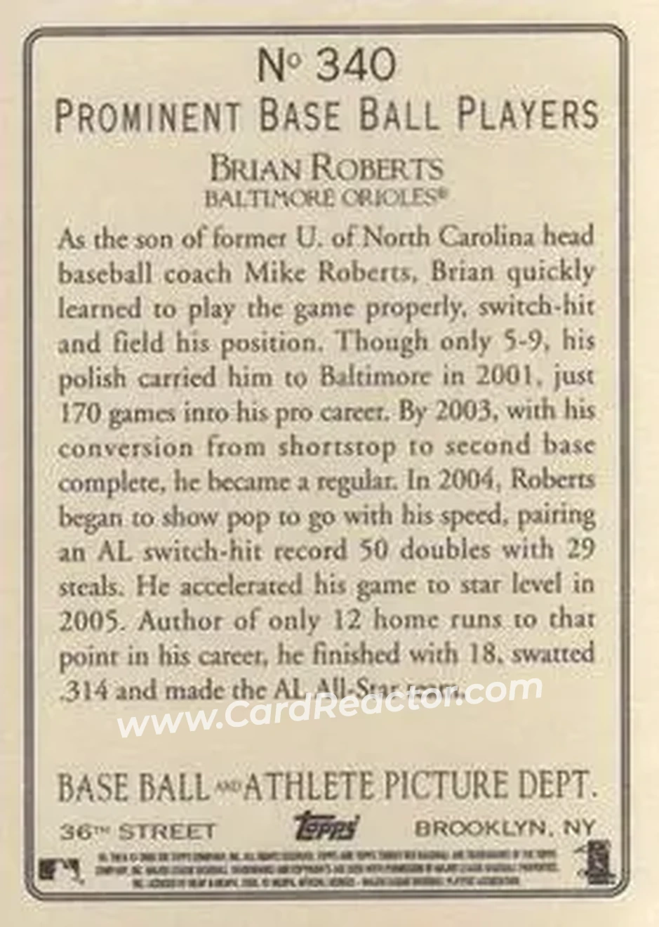 2006 Topps Turkey Red #340 - Brian Roberts - Baltimore Orioles - Back 2006 Topps Turkey Red #340 - Brian Roberts - Baltimore Orioles - Back