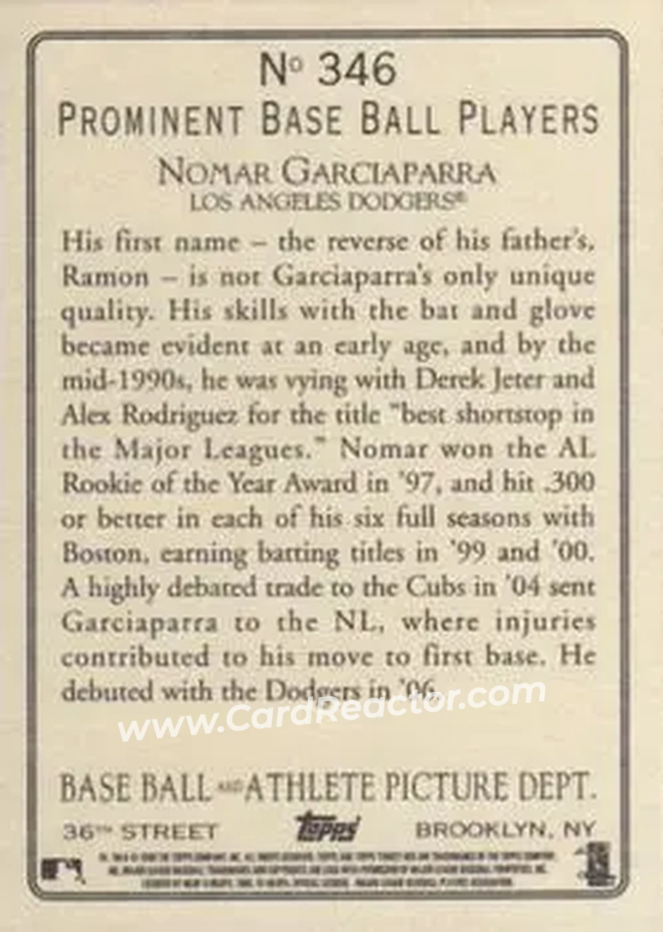 2006 Topps Turkey Red #346 - Nomar Garciaparra - Los Angeles Dodgers - Back 2006 Topps Turkey Red #346 - Nomar Garciaparra - Los Angeles Dodgers - Back