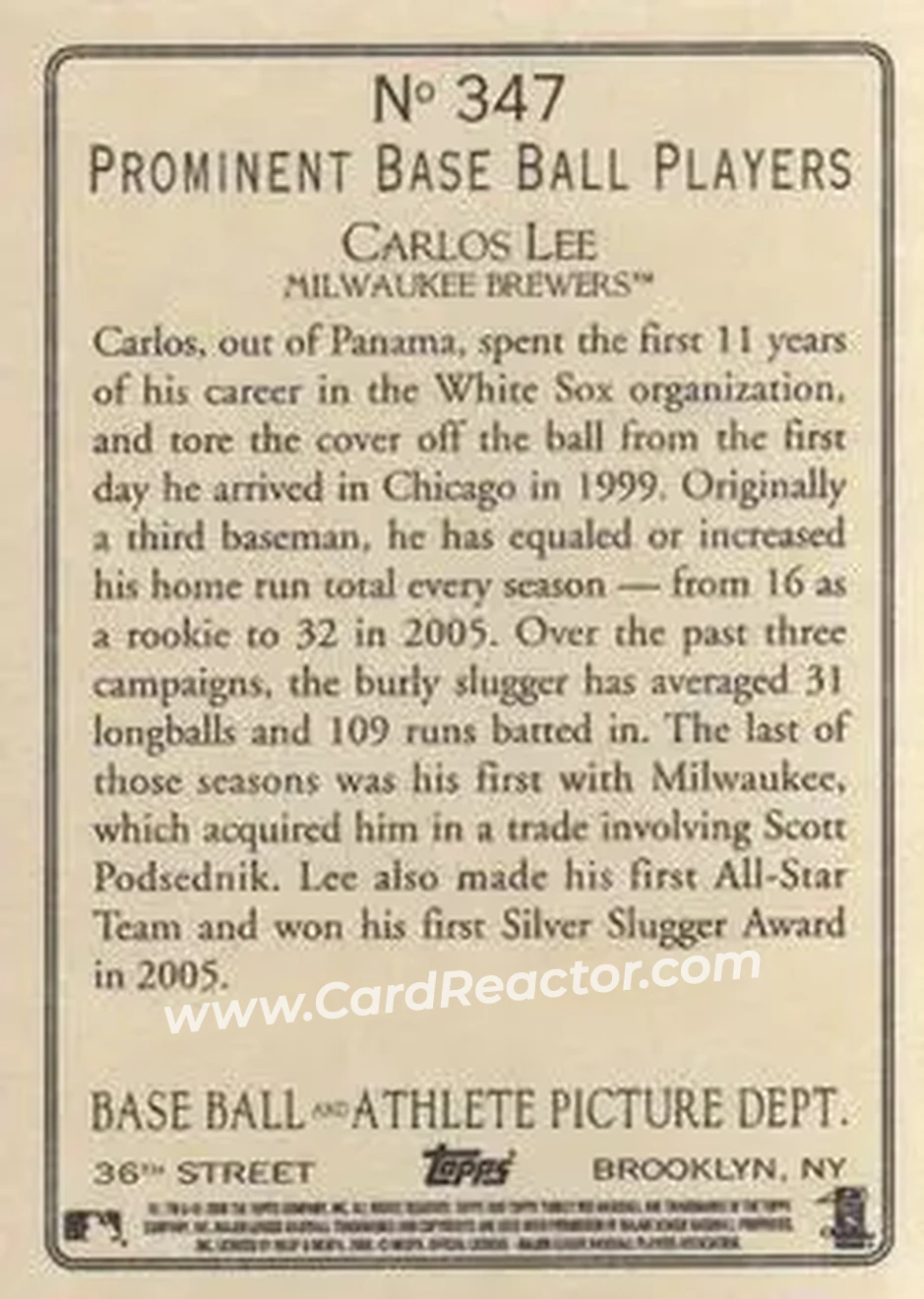 2006 Topps Turkey Red #347 - Carlos Lee - Milwaukee Brewers - Back 2006 Topps Turkey Red #347 - Carlos Lee - Milwaukee Brewers - Back