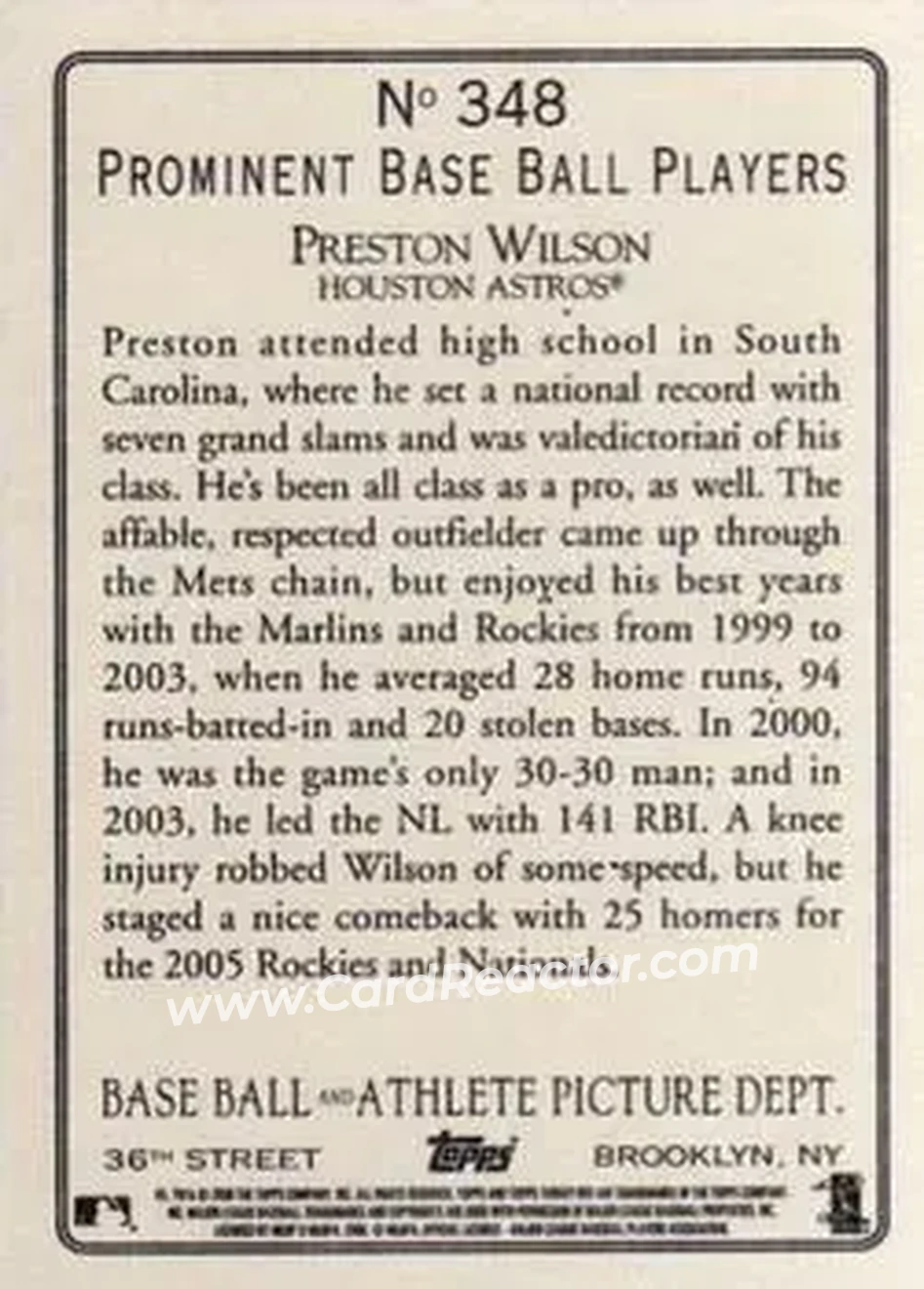 2006 Topps Turkey Red #348 - Preston Wilson - Houston Astros - Back 2006 Topps Turkey Red #348 - Preston Wilson - Houston Astros - Back