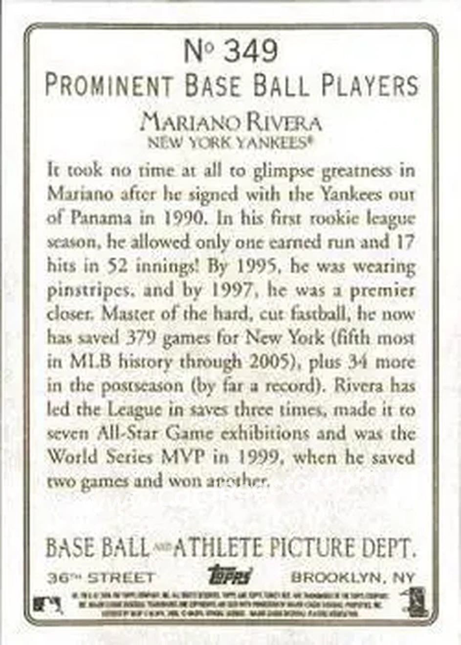 2006 Topps Turkey Red #349 - Mariano Rivera - New York Yankees - Back