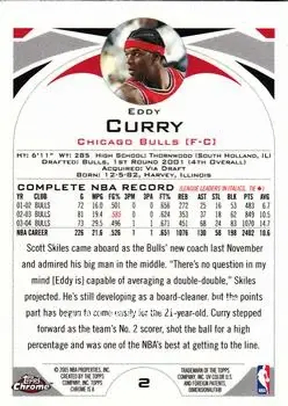 2004-05 Topps Chrome #2 - Eddy Curry - Chicago Bulls - Back