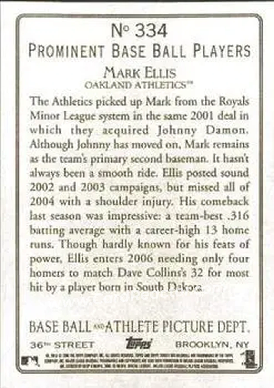 2006 Topps Turkey Red #334 - Mark Ellis - Oakland Athletics - Back