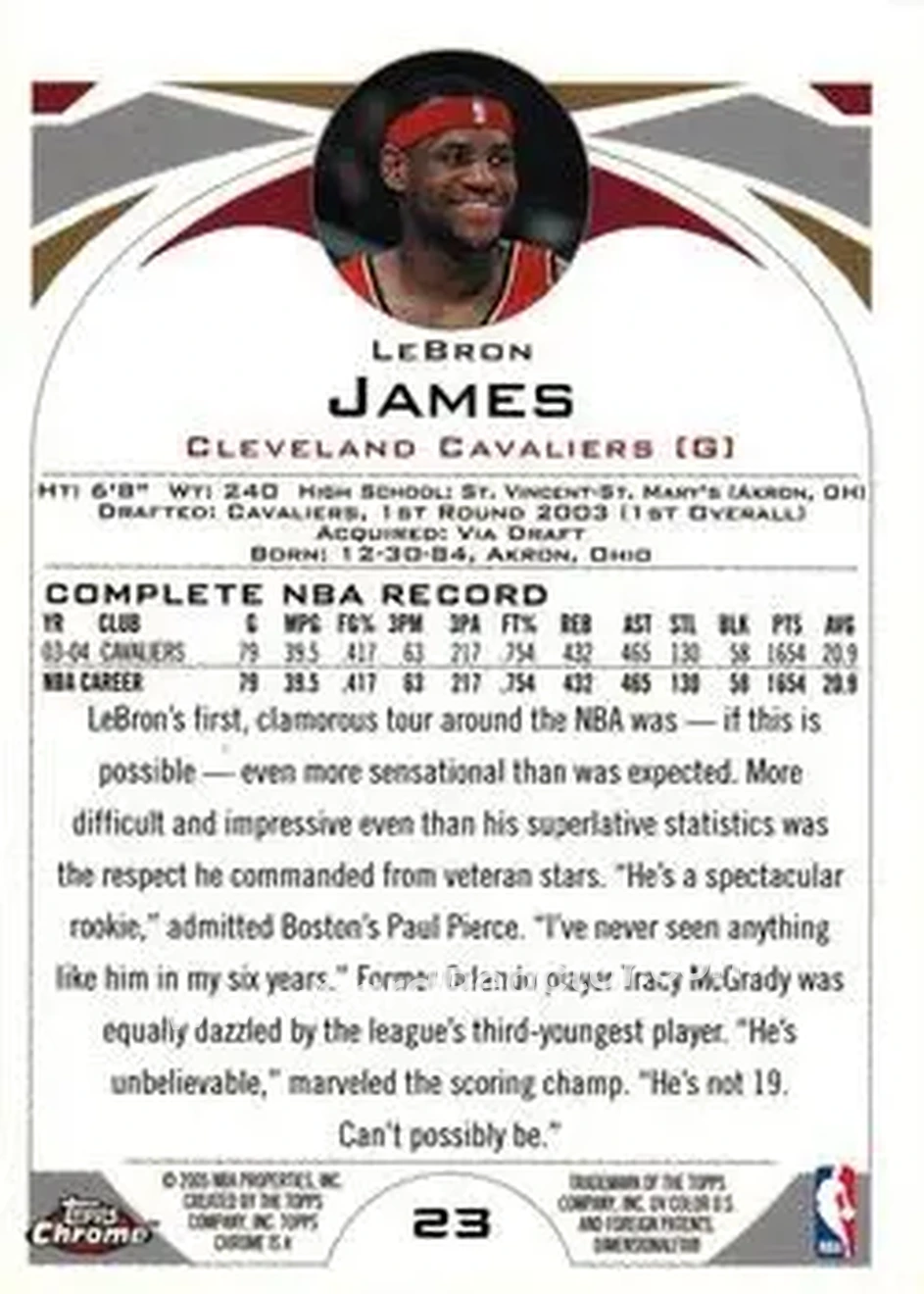 2004-05 Topps Chrome #23 - LeBron James - Cleveland Cavaliers - Back