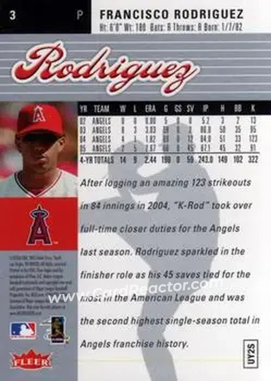 2006 Ultra #3 - Francisco Rodriguez - Los Angeles Angels - Back 2006 Ultra #3 - Francisco Rodriguez - Los Angeles Angels - Back