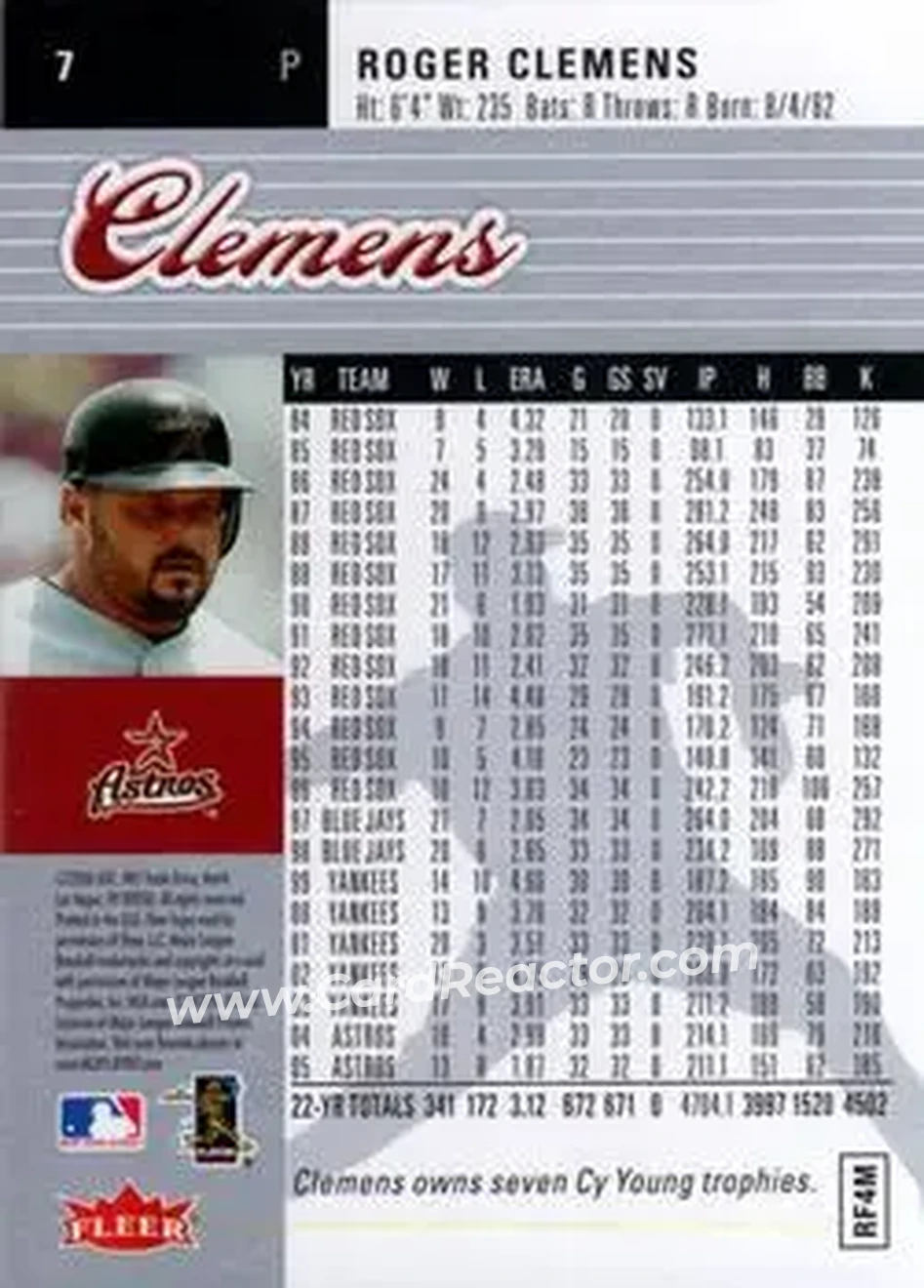 2006 Ultra #7 - Roger Clemens - Houston Astros - Back 2006 Ultra #7 - Roger Clemens - Houston Astros - Back
