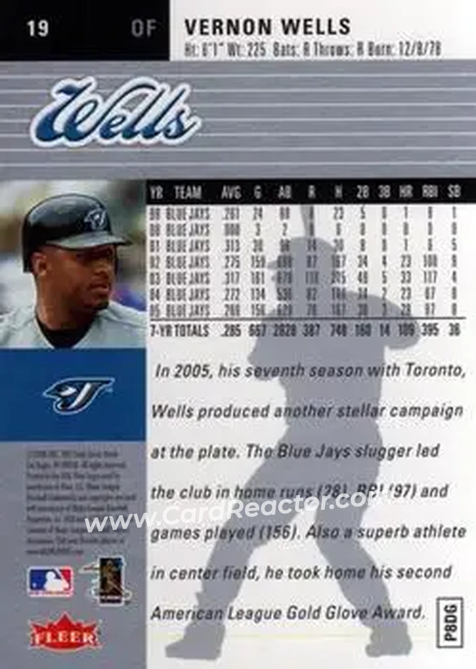 2006 Ultra #19 - Vernon Wells - Toronto Blue Jays - Back