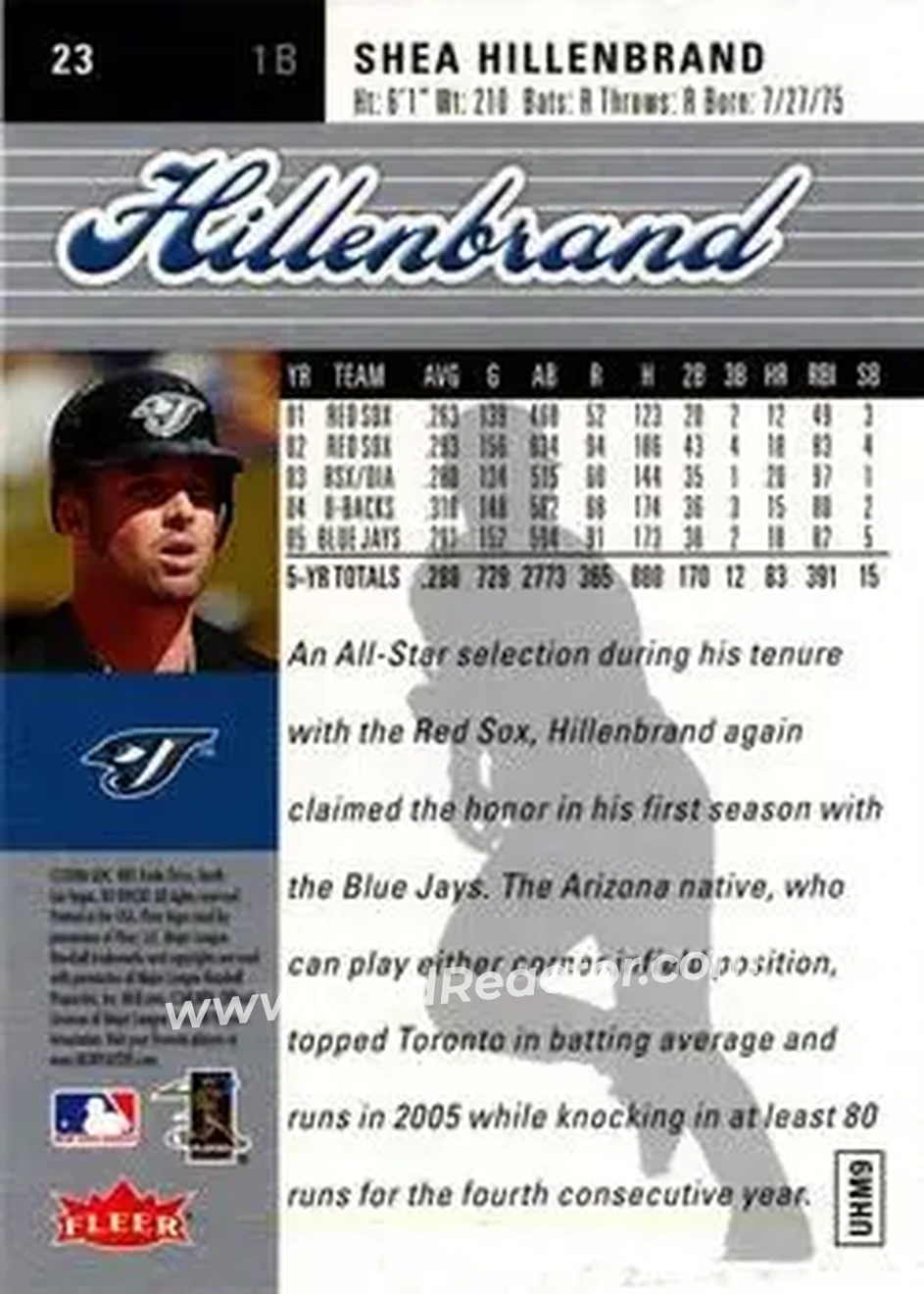 2006 Ultra #23 - Shea Hillenbrand - Toronto Blue Jays - Back