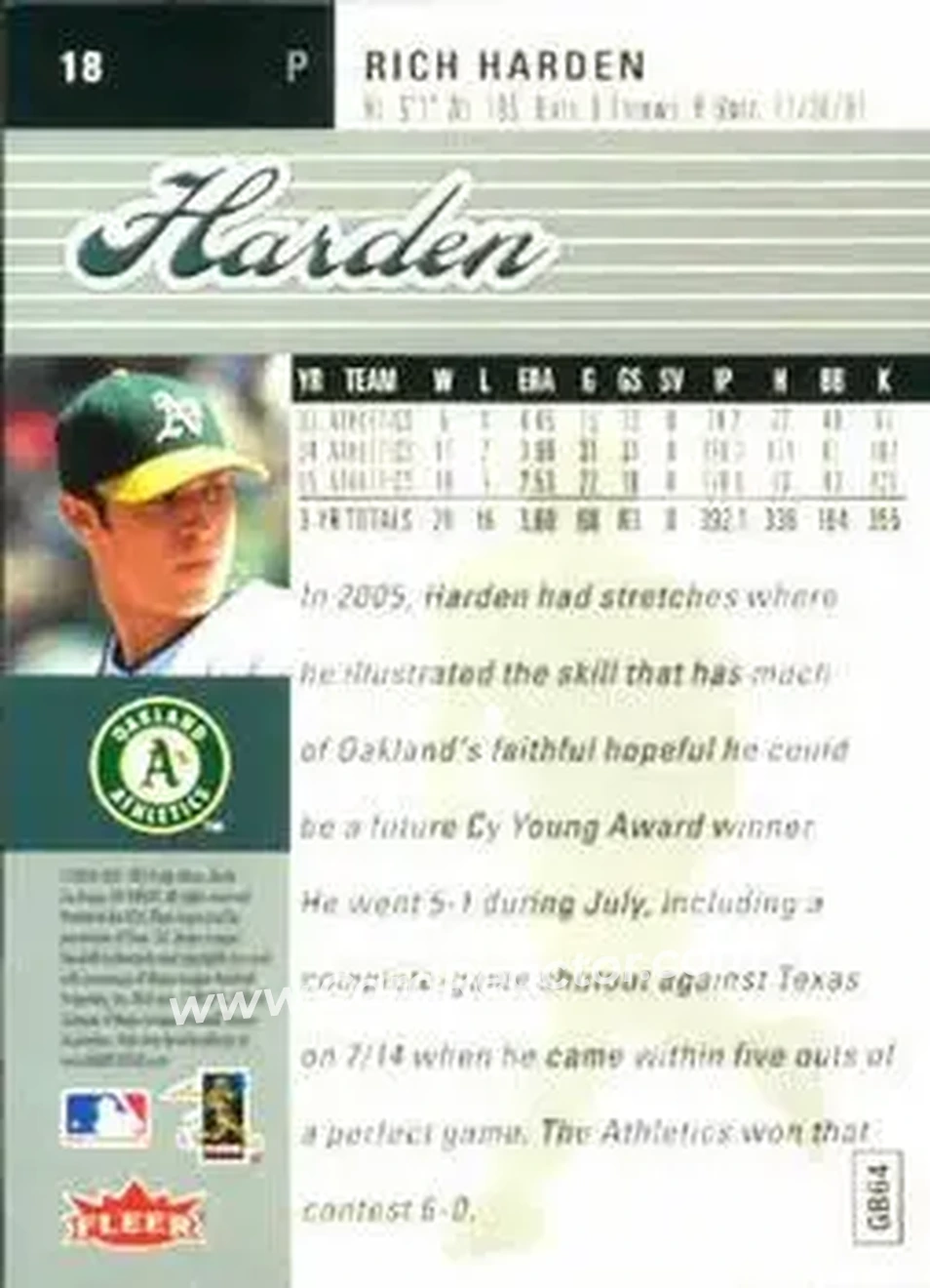 2006 Ultra #18 - Rich Harden - Oakland Athletics - Back