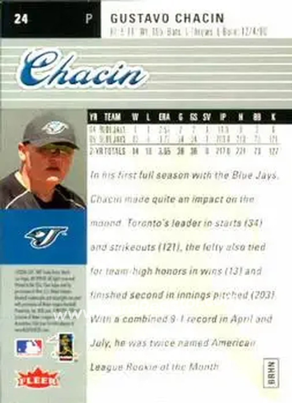 2006 Ultra #24 - Gustavo Chacin - Toronto Blue Jays - Back