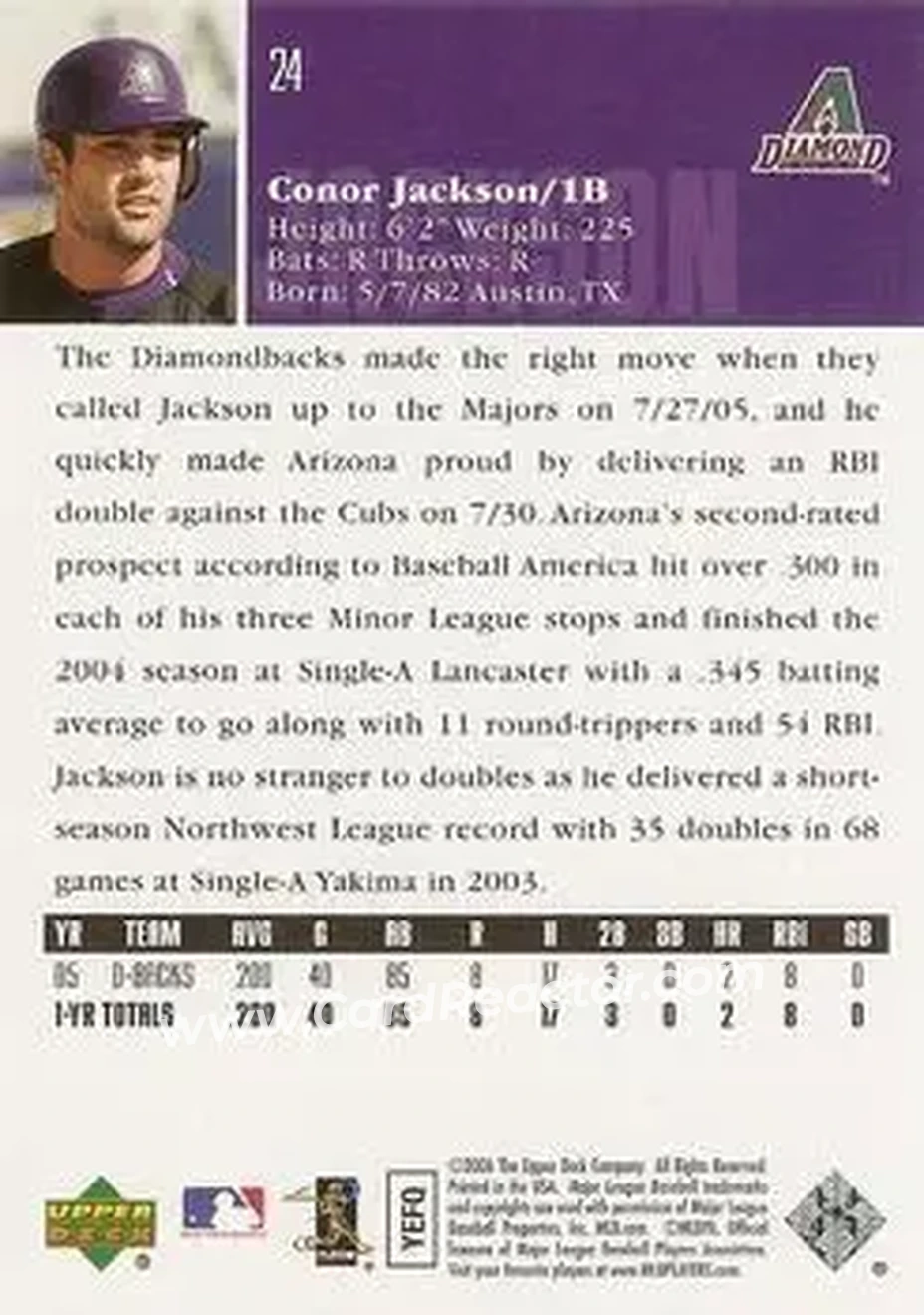 2006 Upper Deck #24a - Conor Jackson - Arizona Diamondbacks - Back