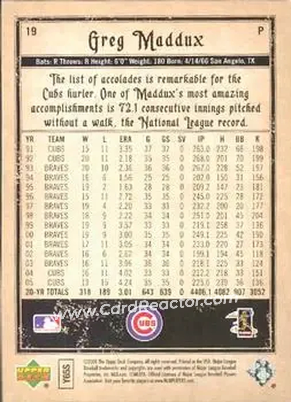 2006 Upper Deck Artifacts #19 - Greg Maddux - Chicago Cubs - Back