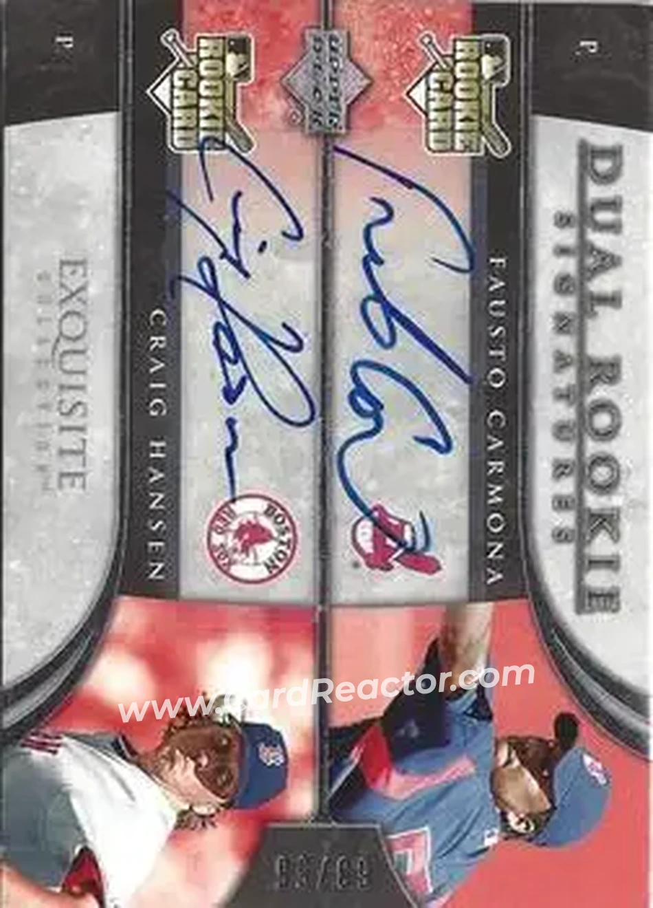 2006 Upper Deck Exquisite Collection #2 - Fausto Carmona - Craig Hansen DRS, AU, SN55, EXCH - Cleveland Indians - Boston Red Sox - Front