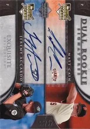 Matt Cain - Jeremy Accardo DRS, AU, RC, SN55, EXCH - San Francisco Giants - Toronto Blue Jays · 2006 Upper Deck Exquisite Collection #12