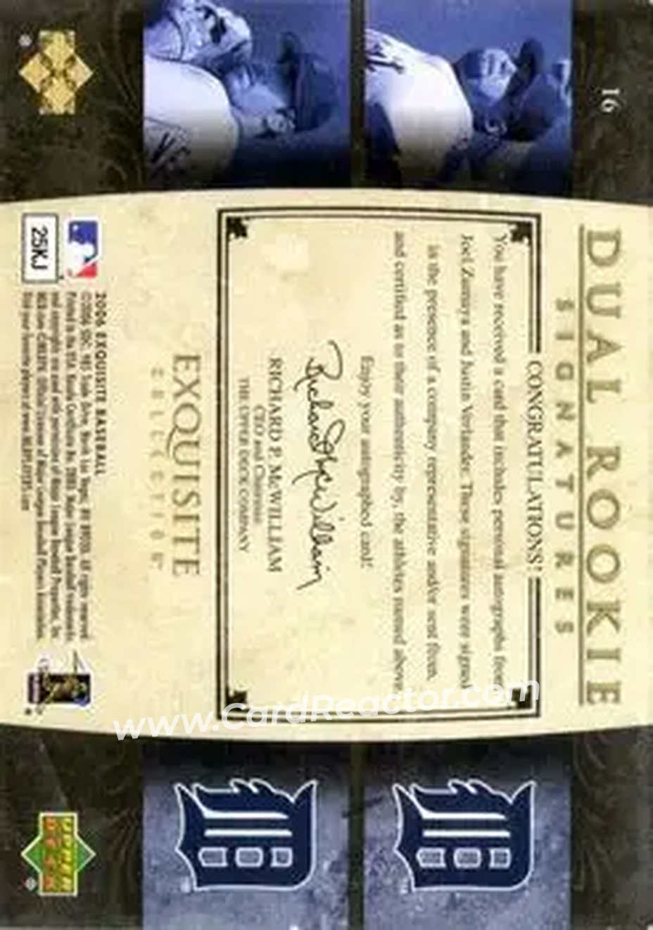 2006 Upper Deck Exquisite Collection #16 - Joel Zumaya - Justin Verlander DRS, AU, SN55, EXCH - Detroit Tigers - Detroit Tigers - Back 2006 Upper Deck Exquisite Collection #16 - Joel Zumaya - Justin Verlander DRS, AU, SN55, EXCH - Detroit Tigers - Detroit Tigers - Back