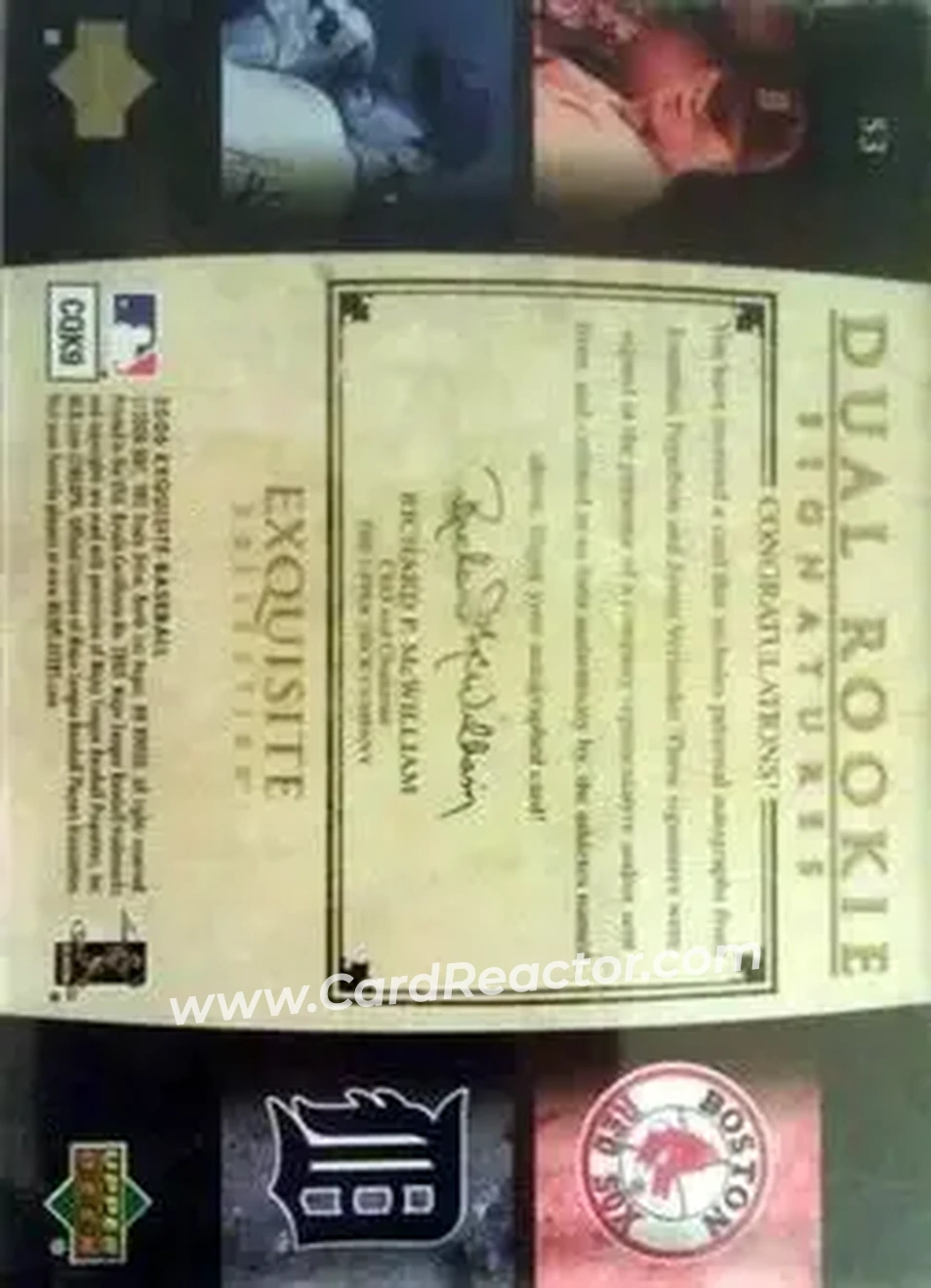 2006 Upper Deck Exquisite Collection #53 - Jonathan Papelbon - Justin Verlander DRS, AU, SN55, EXCH - Boston Red Sox - Detroit Tigers - Back 2006 Upper Deck Exquisite Collection #53 - Jonathan Papelbon - Justin Verlander DRS, AU, SN55, EXCH - Boston Red Sox - Detroit Tigers - Back