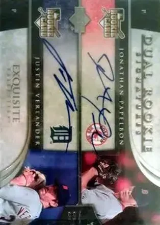 Jonathan Papelbon - Justin Verlander DRS, AU, SN55, EXCH - Boston Red Sox - Detroit Tigers · 2006 Upper Deck Exquisite Collection #53