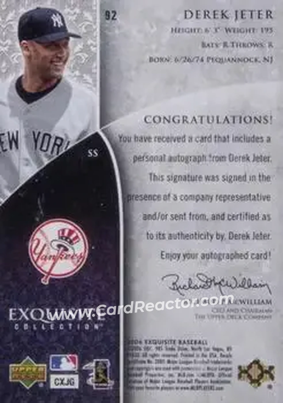 2006 Upper Deck Exquisite Collection #92 - Derek Jeter - New York Yankees - Back