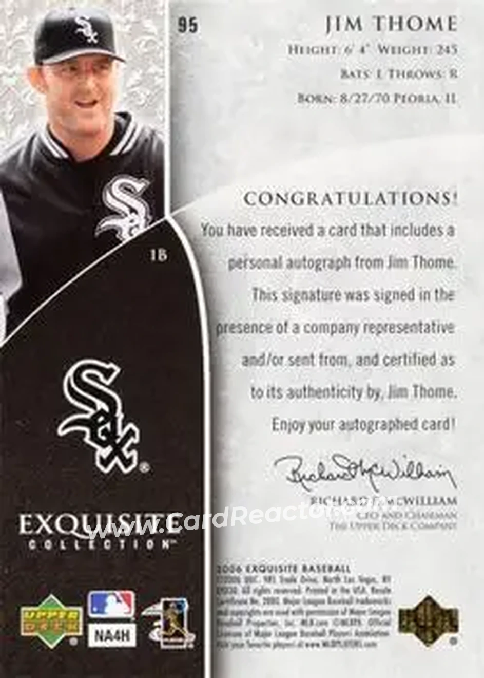 2006 Upper Deck Exquisite Collection #95 - Jim Thome - Chicago White Sox - Back