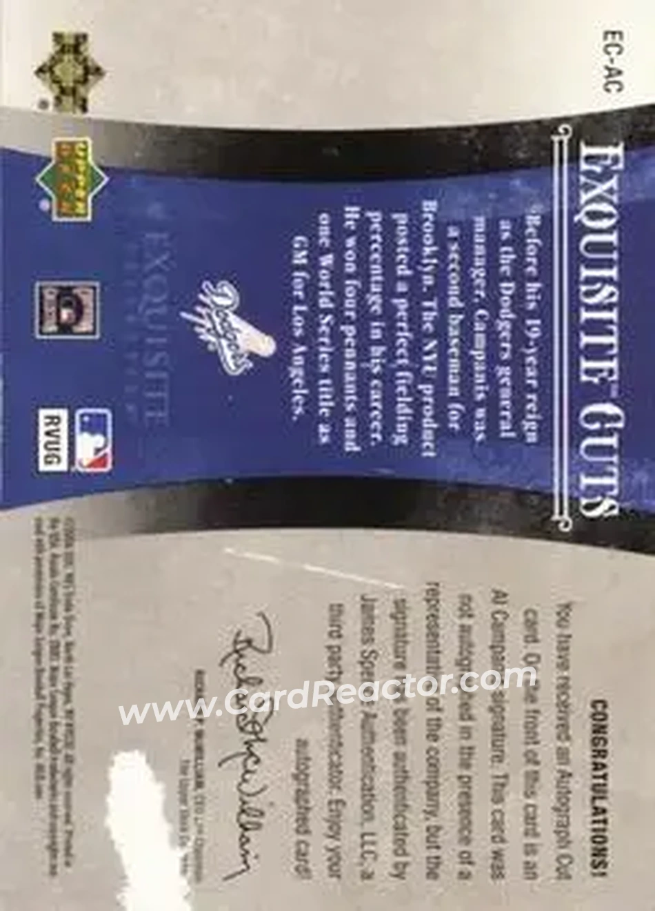 2006 Upper Deck Exquisite Collection - Exquisite Cuts #EC-AC - Al Campanis - Los Angeles Dodgers - Back