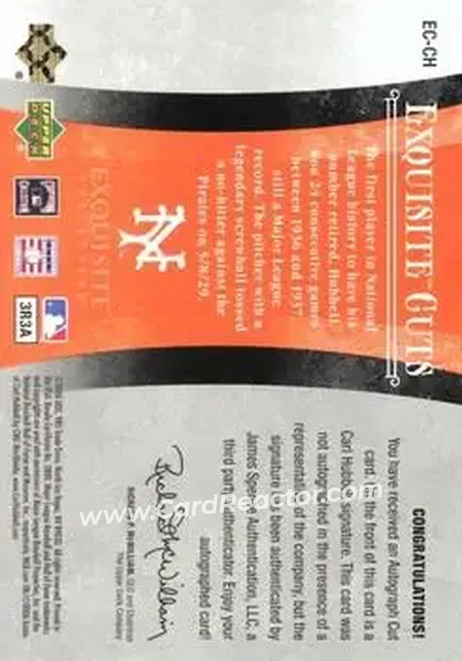 2006 Upper Deck Exquisite Collection - Exquisite Cuts #EC-CH - Carl Hubbell - New York Giants - Back