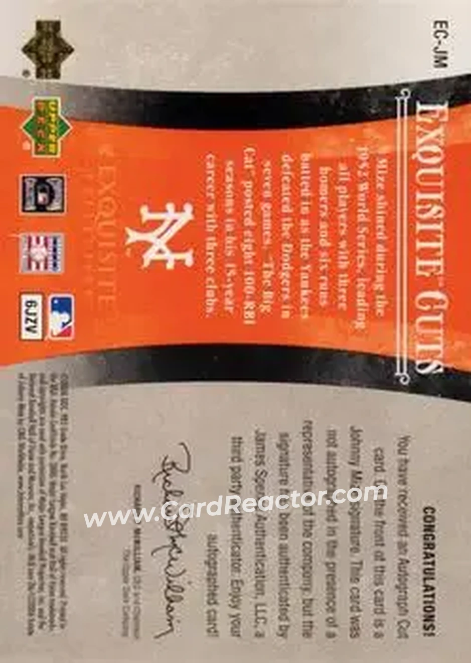 2006 Upper Deck Exquisite Collection - Exquisite Cuts #EC-JM - Johnny Mize - New York Giants - Back 2006 Upper Deck Exquisite Collection - Exquisite Cuts #EC-JM - Johnny Mize - New York Giants - Back