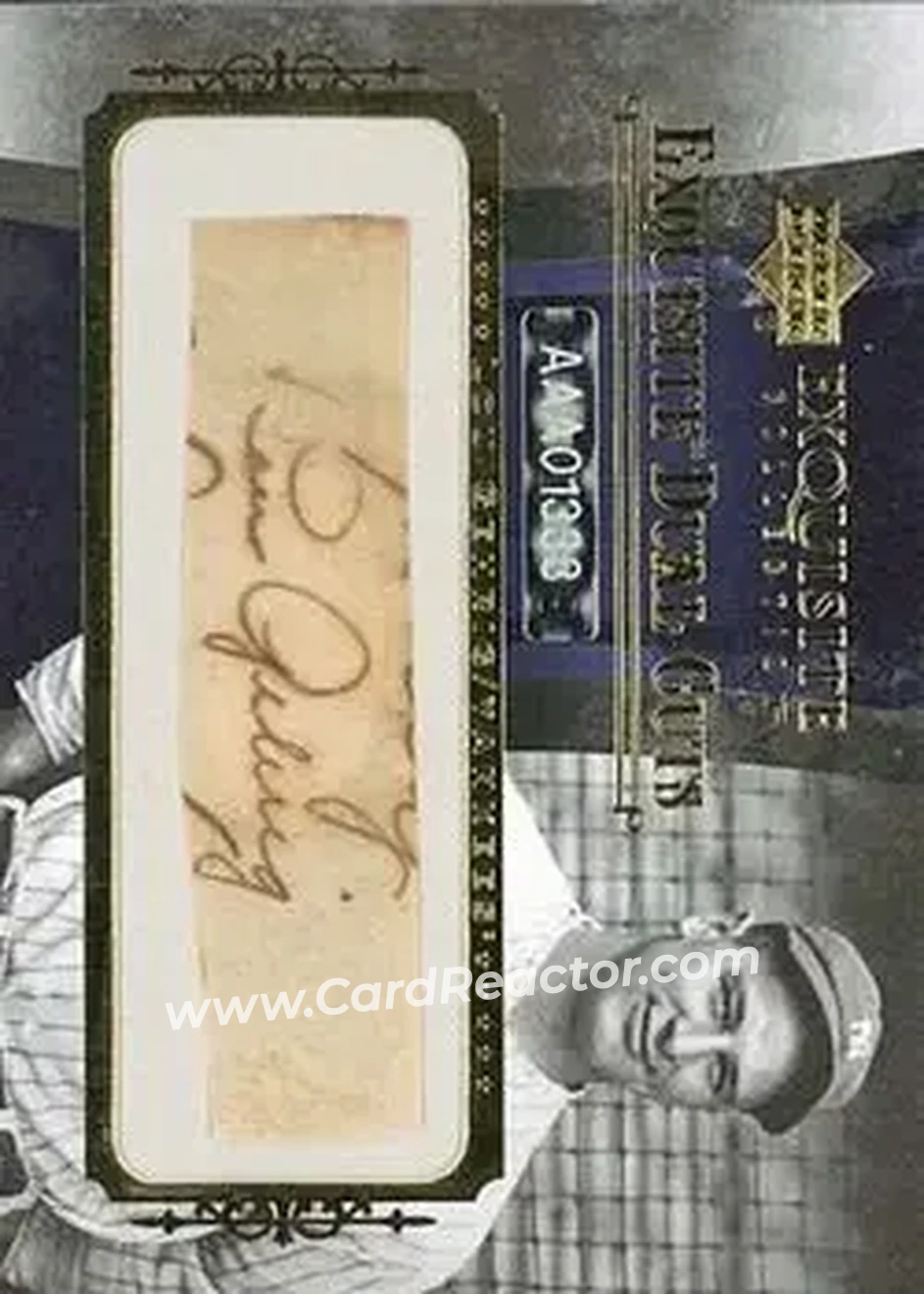 2006 Upper Deck Exquisite Collection - Exquisite Dual Cuts #EC2-3 - Joe DiMaggio - Lou Gehrig AU, CUT, SN4, EXCH - New York Yankees - New York Yankees - Back 2006 Upper Deck Exquisite Collection - Exquisite Dual Cuts #EC2-3 - Joe DiMaggio - Lou Gehrig AU, CUT, SN4, EXCH - New York Yankees - New York Yankees - Back