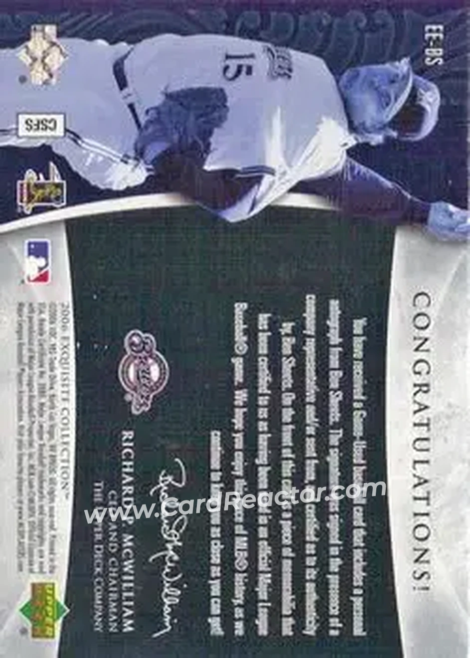 2006 Upper Deck Exquisite Collection - Exquisite Endorsed Emblems #EE-BS - Ben Sheets - Milwaukee Brewers - Back 2006 Upper Deck Exquisite Collection - Exquisite Endorsed Emblems #EE-BS - Ben Sheets - Milwaukee Brewers - Back