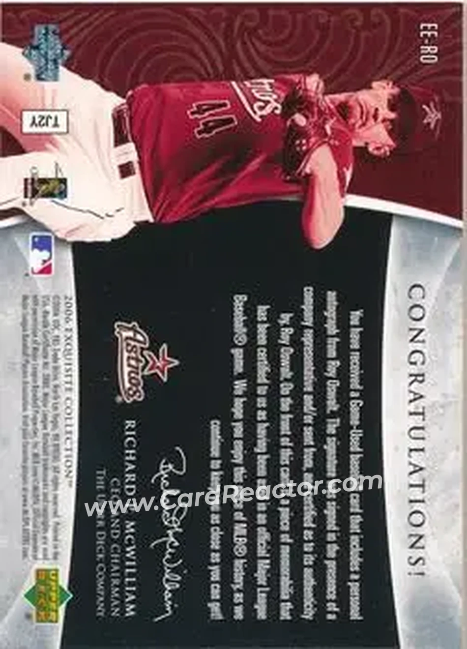 2006 Upper Deck Exquisite Collection - Exquisite Endorsed Emblems #EE-RO - Roy Oswalt - Houston Astros - Back