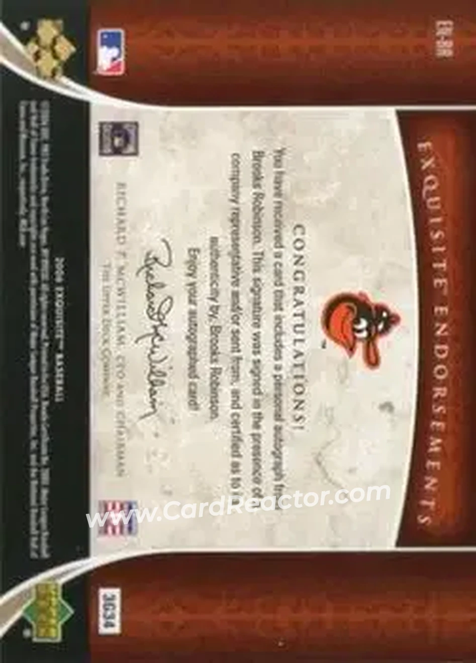 2006 Upper Deck Exquisite Collection - Exquisite Endorsements #EN-BR - Brooks Robinson - Baltimore Orioles - Back