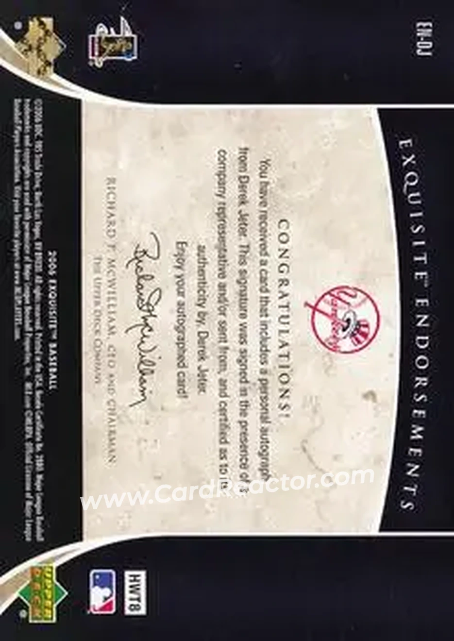 2006 Upper Deck Exquisite Collection - Exquisite Endorsements #EN-DJ - Derek Jeter - New York Yankees - Back