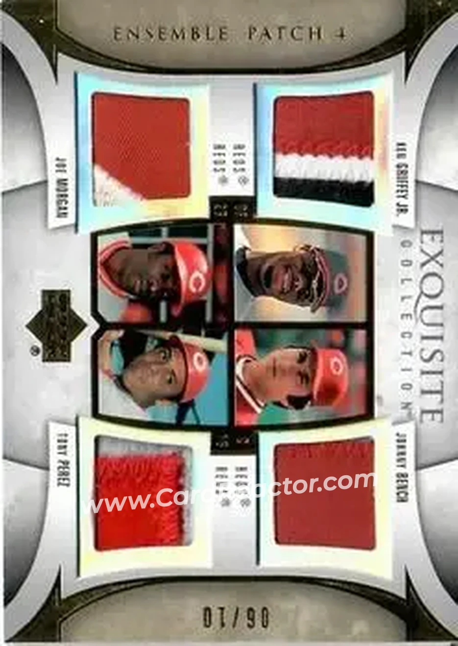2006 Upper Deck Exquisite Collection - Ensemble Patches 4 #EP4-GBMP - Tony Perez - Joe Morgan - Johnny Bench - Ken Griffey Jr. MEM, SN10, EXCH - Cincinnati Reds - Cincinnati Reds - Front 2006 Upper Deck Exquisite Collection - Ensemble Patches 4 #EP4-GBMP - Tony Perez - Joe Morgan - Johnny Bench - Ken Griffey Jr. MEM, SN10, EXCH - Cincinnati Reds - Cincinnati Reds - Front