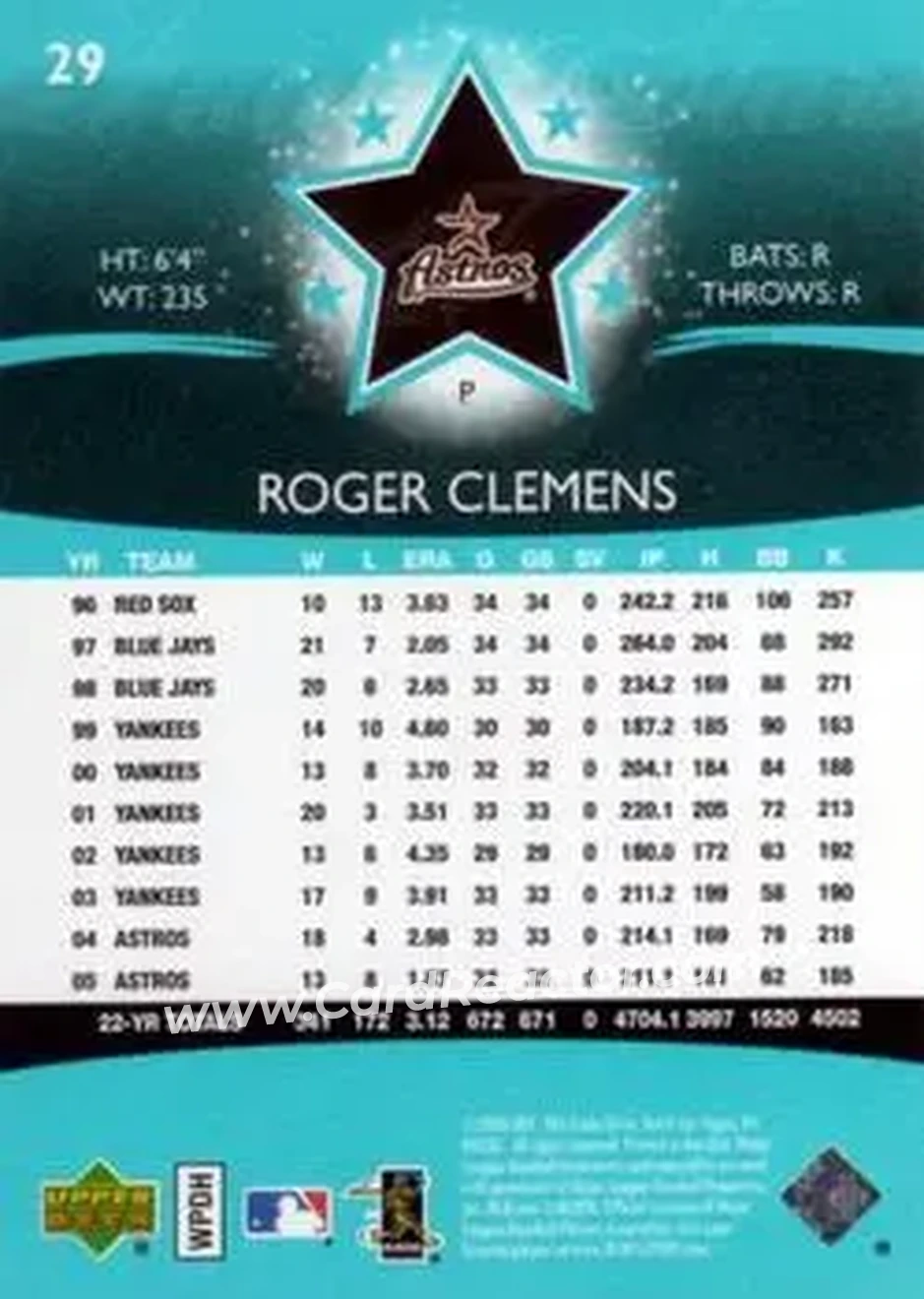2006 Upper Deck Future Stars #29 - Roger Clemens - Houston Astros - Back