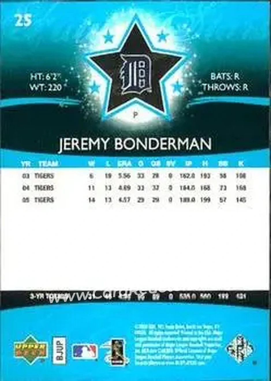 2006 Upper Deck Future Stars #25 - Jeremy Bonderman - Detroit Tigers - Back