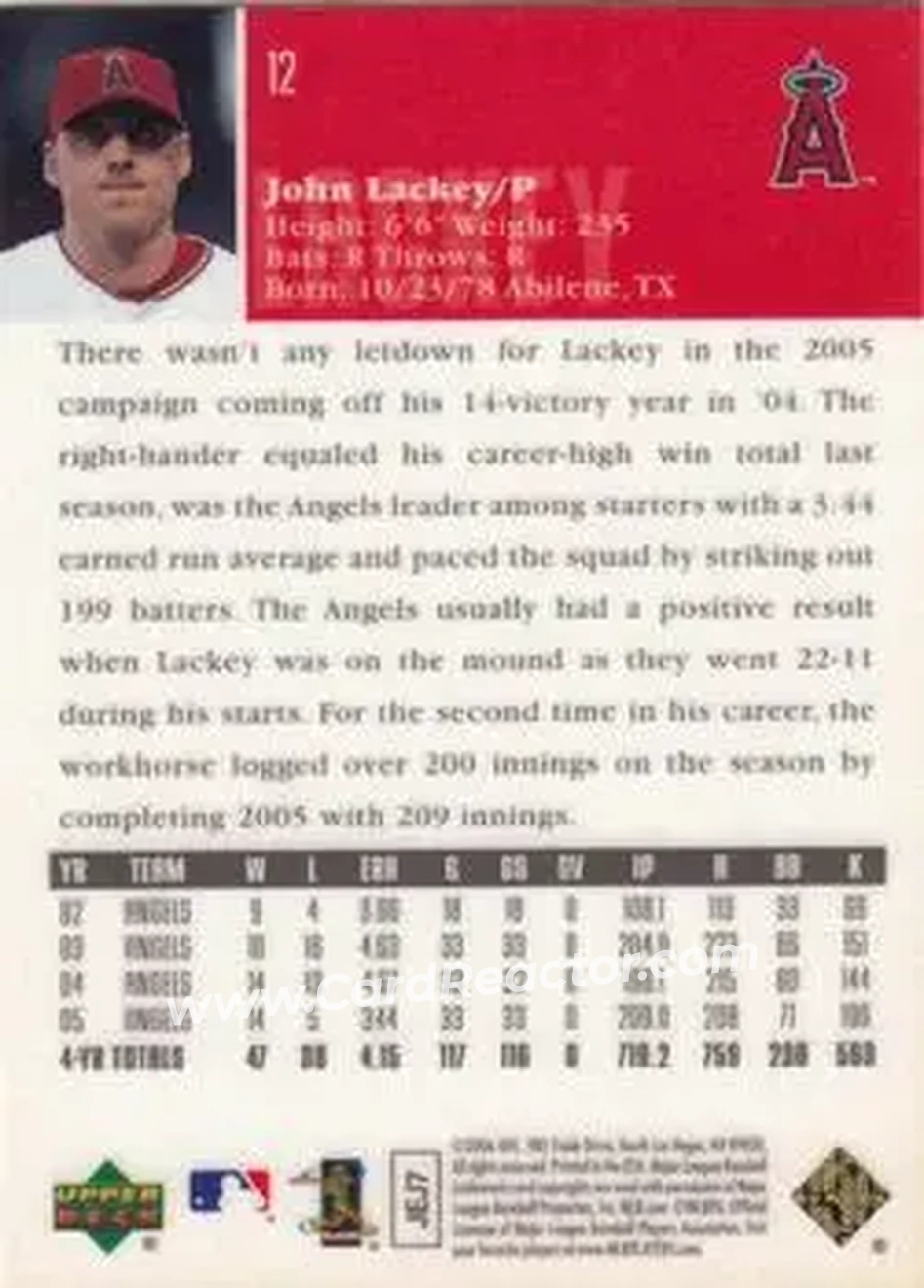 2006 Upper Deck Special F/X #12 - John Lackey - Los Angeles Angels - Back