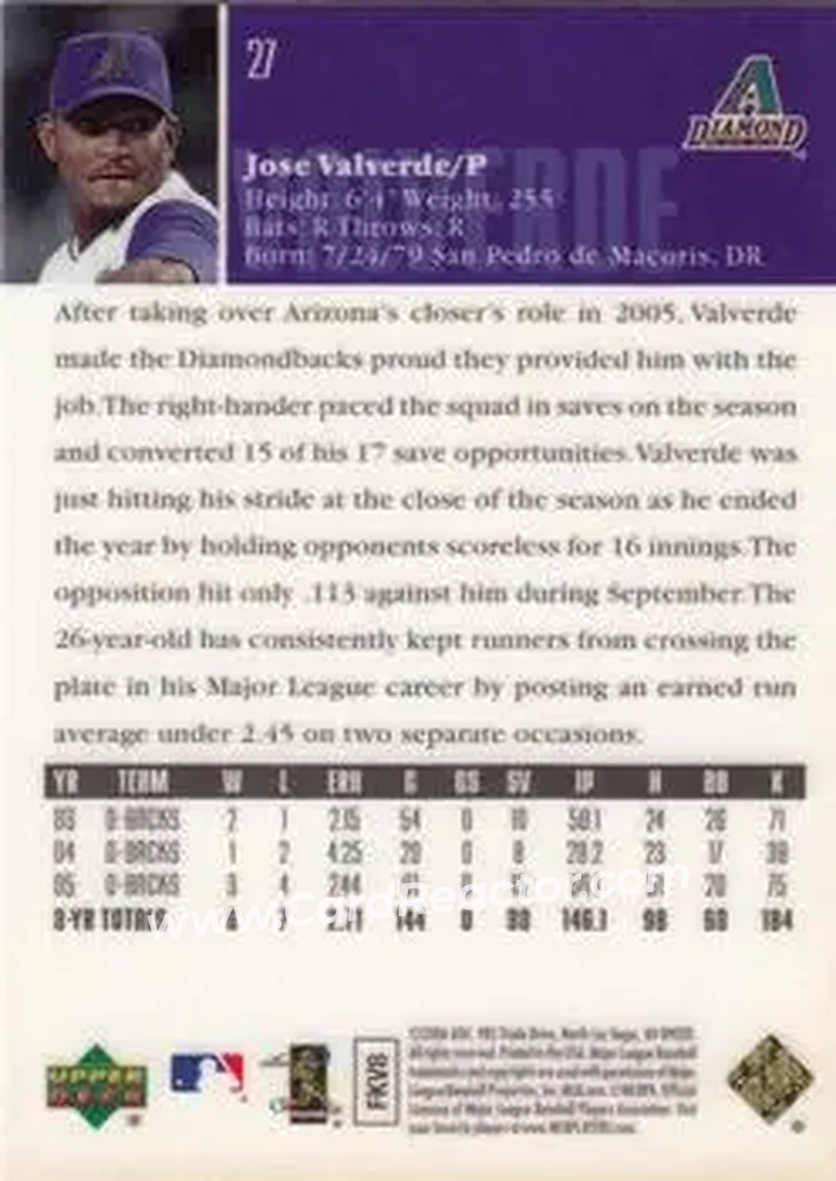2006 Upper Deck Special F/X #27 - Jose Valverde - Arizona Diamondbacks - Back 2006 Upper Deck Special F/X #27 - Jose Valverde - Arizona Diamondbacks - Back