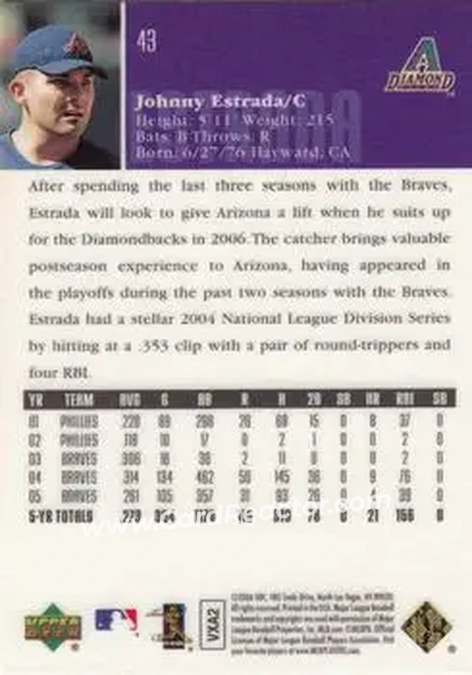 2006 Upper Deck Special F/X #43 - Johnny Estrada - Arizona Diamondbacks - Back