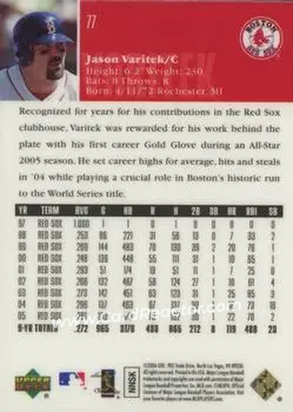 2006 Upper Deck Special F/X #77 - Jason Varitek - Boston Red Sox - Back 2006 Upper Deck Special F/X #77 - Jason Varitek - Boston Red Sox - Back