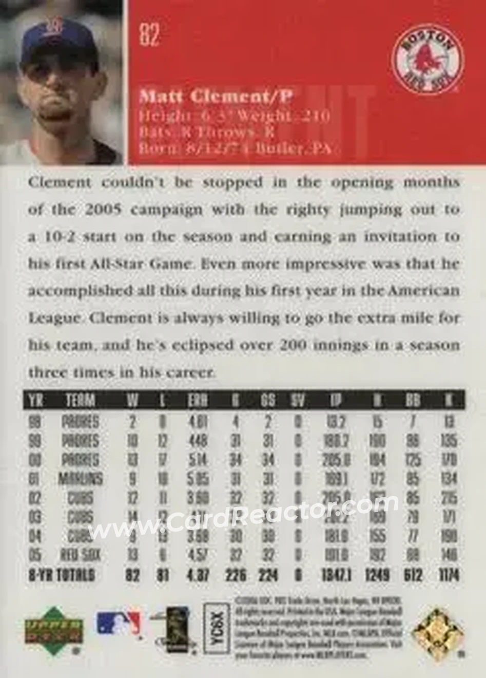 2006 Upper Deck Special F/X #82 - Matt Clement - Boston Red Sox - Back 2006 Upper Deck Special F/X #82 - Matt Clement - Boston Red Sox - Back