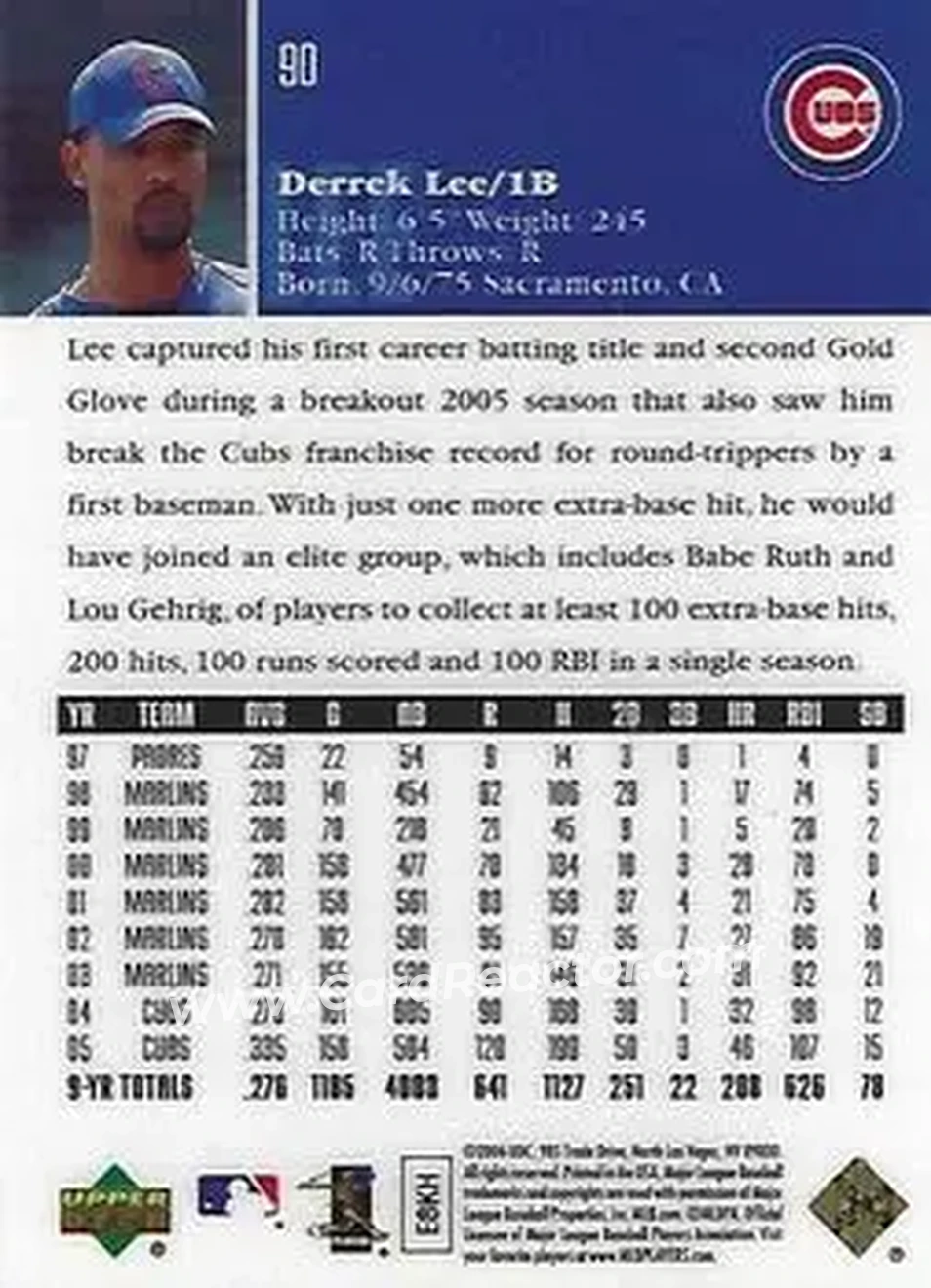 2006 Upper Deck Special F/X #90 - Derrek Lee - Chicago Cubs - Back