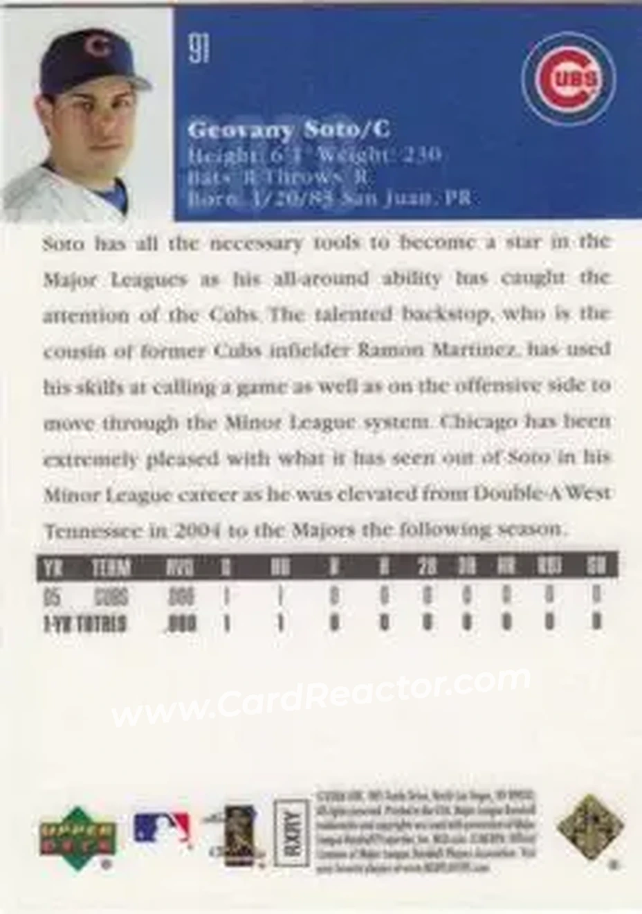 2006 Upper Deck Special F/X #91 - Geovany Soto - Chicago Cubs - Back 2006 Upper Deck Special F/X #91 - Geovany Soto - Chicago Cubs - Back