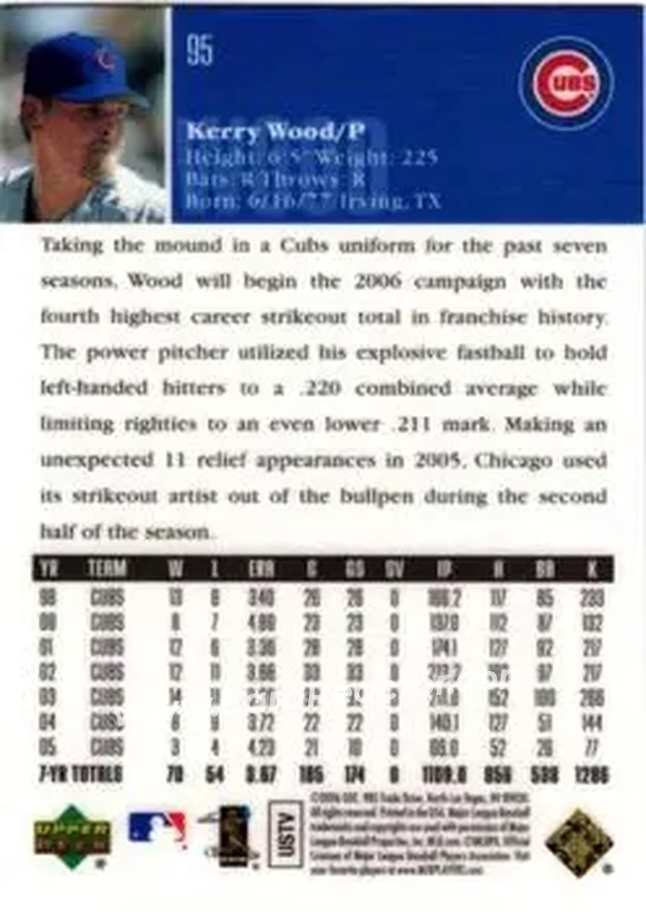 2006 Upper Deck Special F/X #95 - Kerry Wood - Chicago Cubs - Back 2006 Upper Deck Special F/X #95 - Kerry Wood - Chicago Cubs - Back