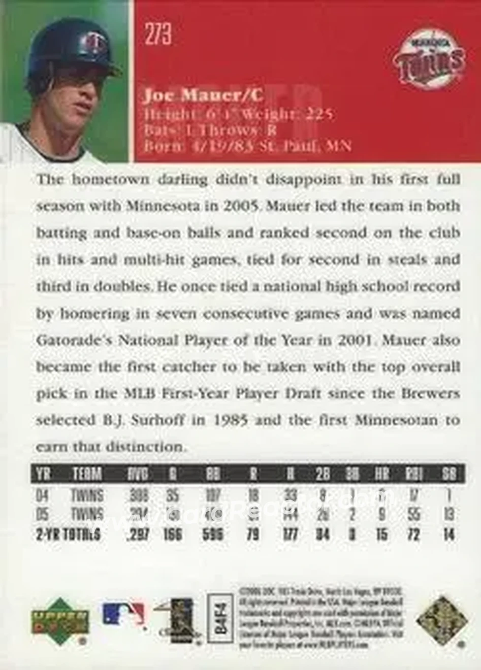 2006 Upper Deck Special F/X #273 - Joe Mauer - Minnesota Twins - Back