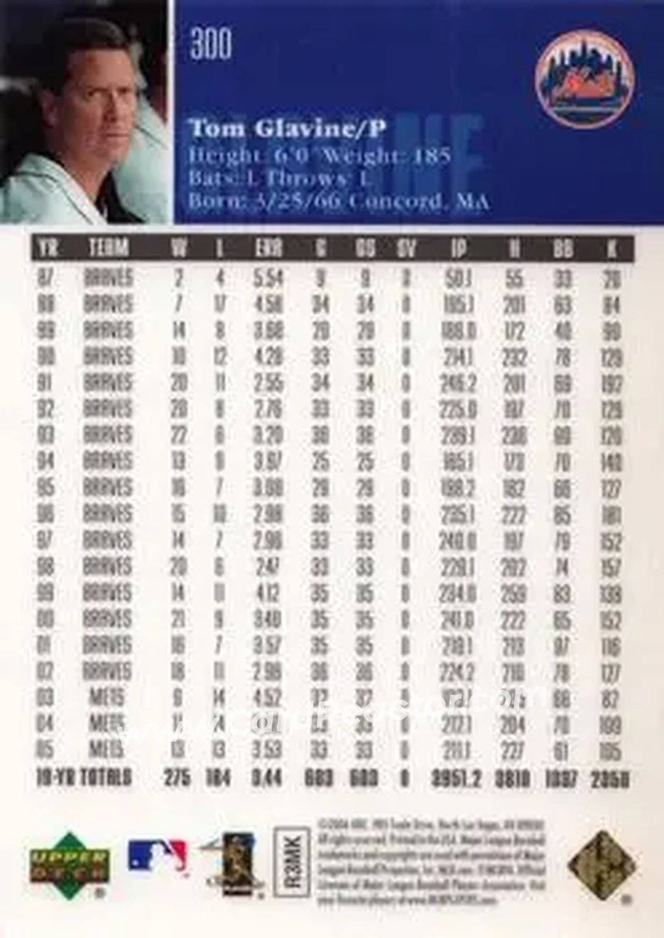 2006 Upper Deck Special F/X #300 - Tom Glavine - New York Mets - Back 2006 Upper Deck Special F/X #300 - Tom Glavine - New York Mets - Back