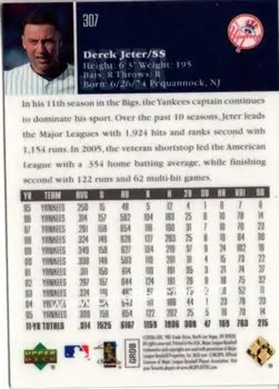 2006 Upper Deck Special F/X #307 - Derek Jeter - New York Yankees - Back 2006 Upper Deck Special F/X #307 - Derek Jeter - New York Yankees - Back