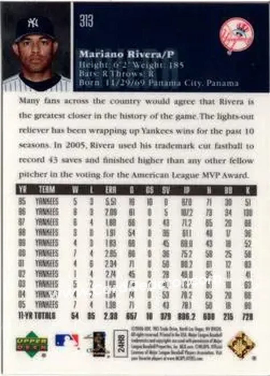 2006 Upper Deck Special F/X #313 - Mariano Rivera - New York Yankees - Back 2006 Upper Deck Special F/X #313 - Mariano Rivera - New York Yankees - Back