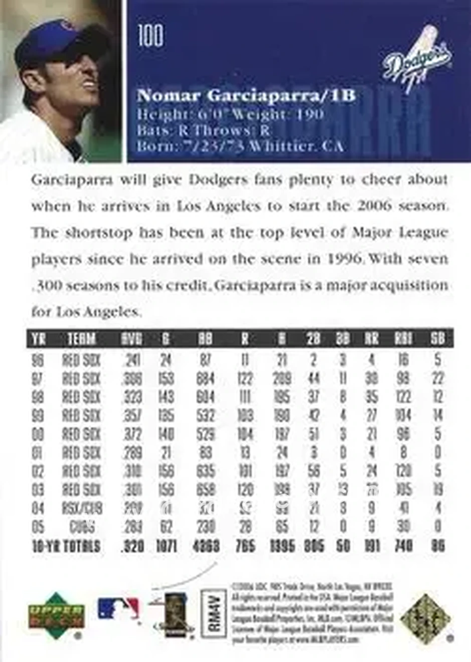 2006 Upper Deck Special F/X #100 - Nomar Garciaparra - Los Angeles Dodgers - Back