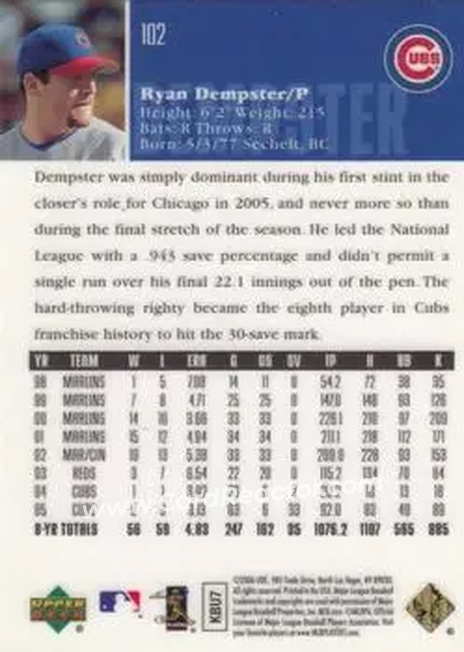 2006 Upper Deck Special F/X #102 - Ryan Dempster - Chicago Cubs - Back 2006 Upper Deck Special F/X #102 - Ryan Dempster - Chicago Cubs - Back